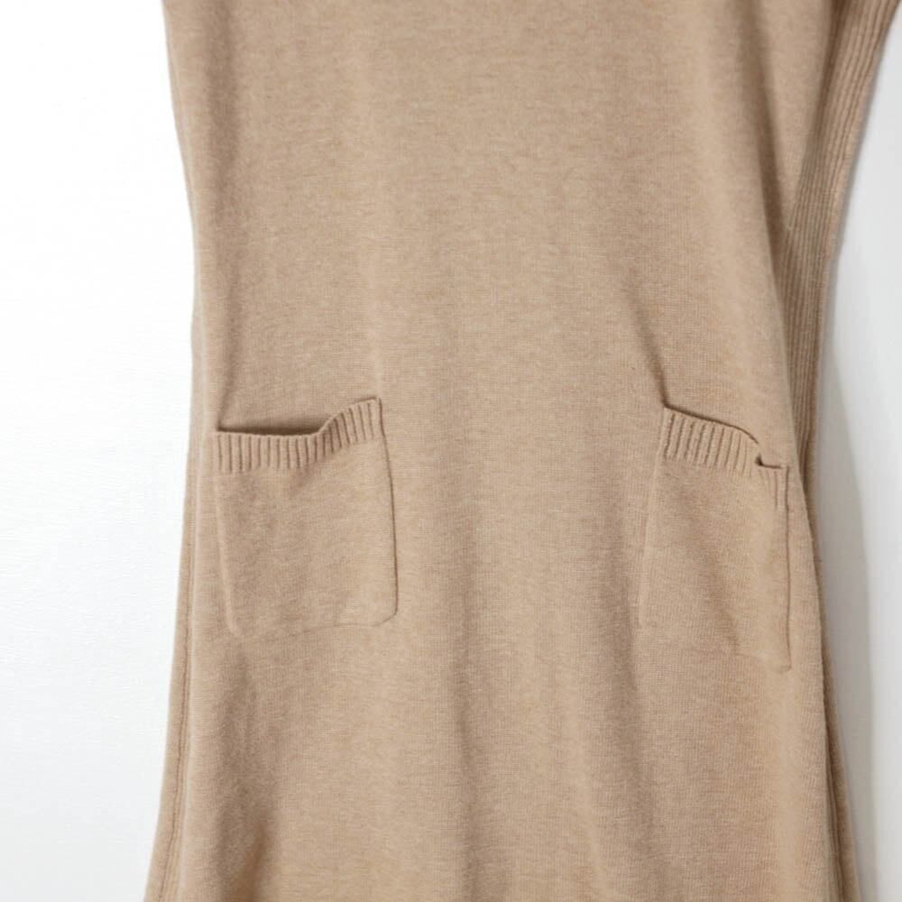 Athleta Sweater Dress Medium Tan Cowl Neck Mini Ribbed Knit 2 Pockets Cozy Beige - Picture 3 of 7